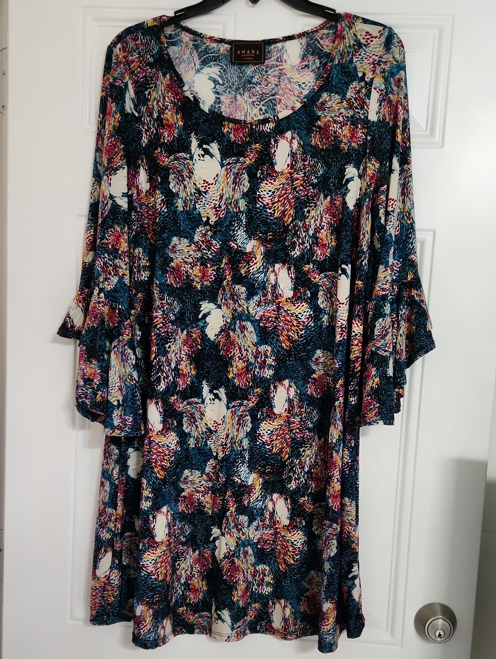 AMANA Abstract Print Midi Dress Blue & Pink XL Like New